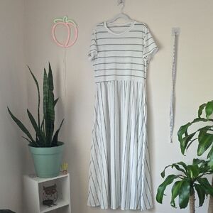 Striped White and Gray Maxi Dress